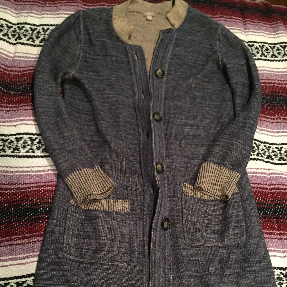 J. Jill Textured Long Cardigan Heather Blue/White